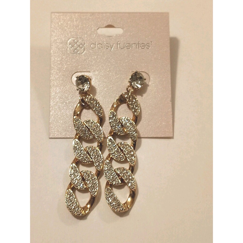 DAISY FUENTES DANGLE EARRINGS  CRYSTALS GOLD TONE